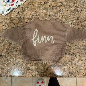 Brown Knit Sweater with White Script - frank and Ollie